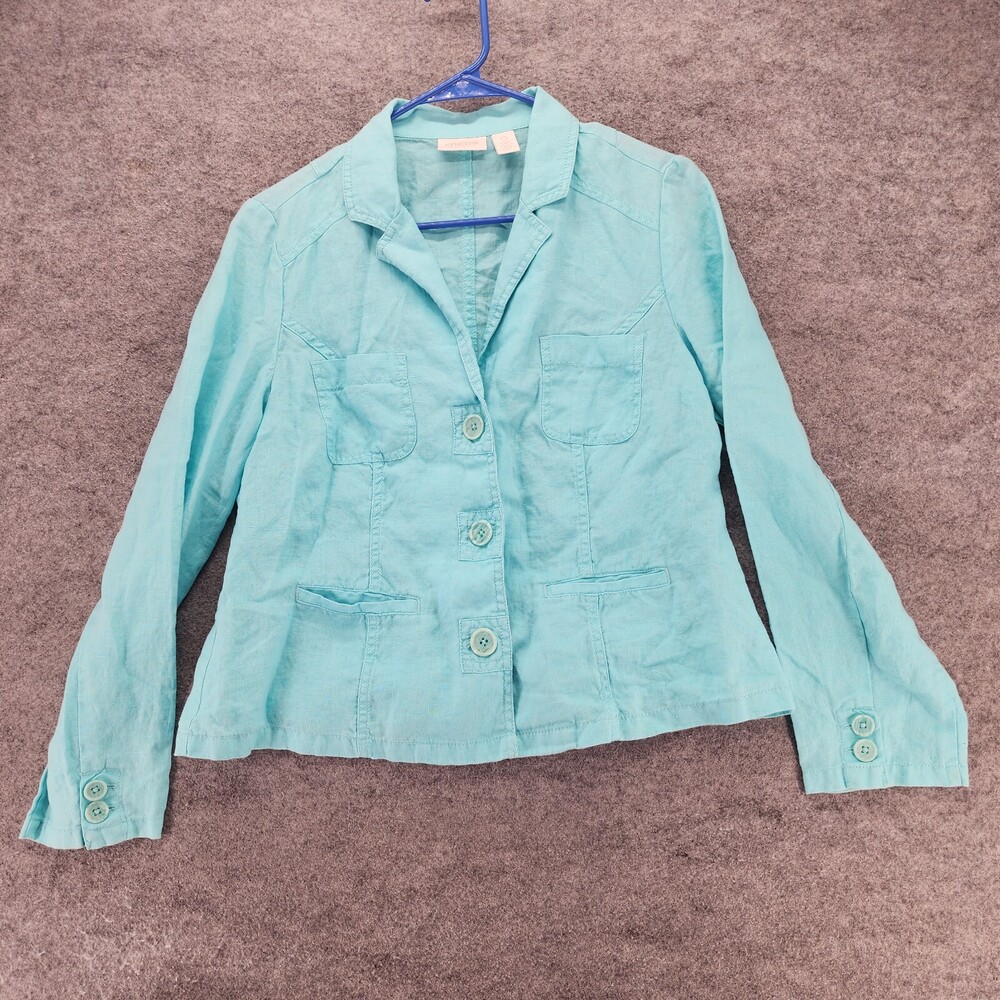 Chicos Shirt Womens 0 US Small Long Sleeve Blue Linen